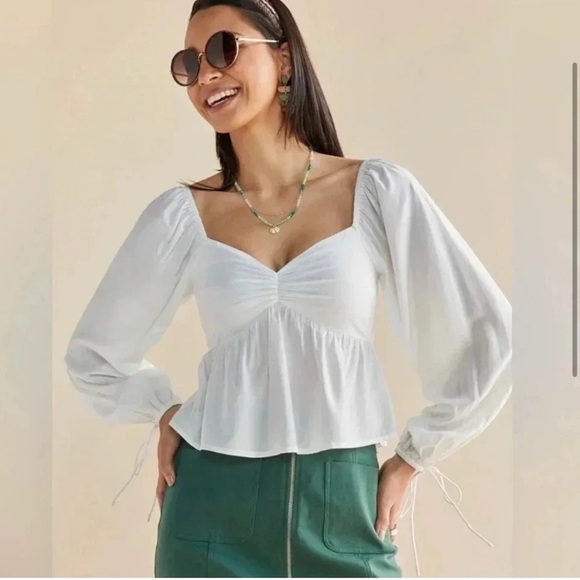 miami Tops - Francesca’s White Lindsey Cinched Front Tie Blouse